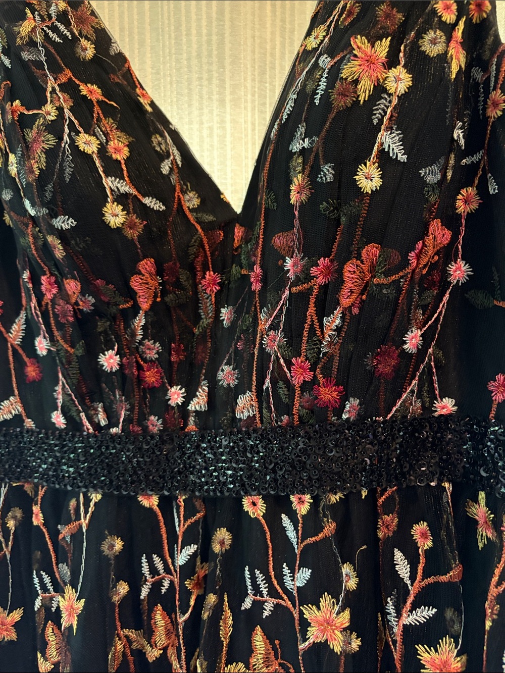 JJs House Black V-Neck Maxi Dress with Multicolor Floral Embroidery - Picture 3 of 4